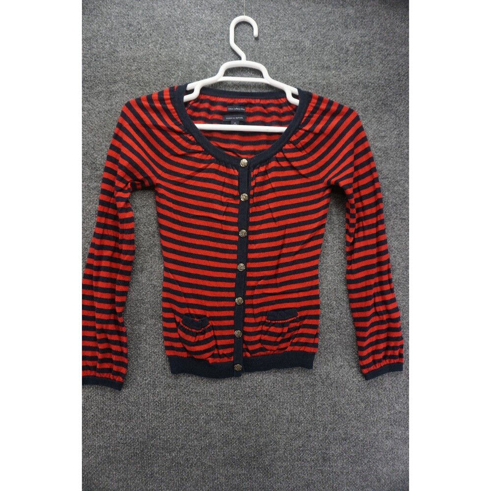Tommy Hilfiger Cardigan Womens XS Striped Cotton Cashmere Button Front